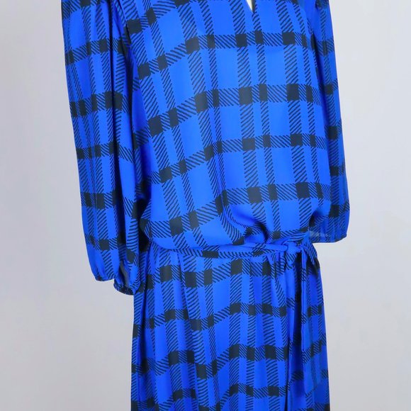 Vintage 80s Blue Black Plaid Dress 2X Plus Size - Picture 6 of 14